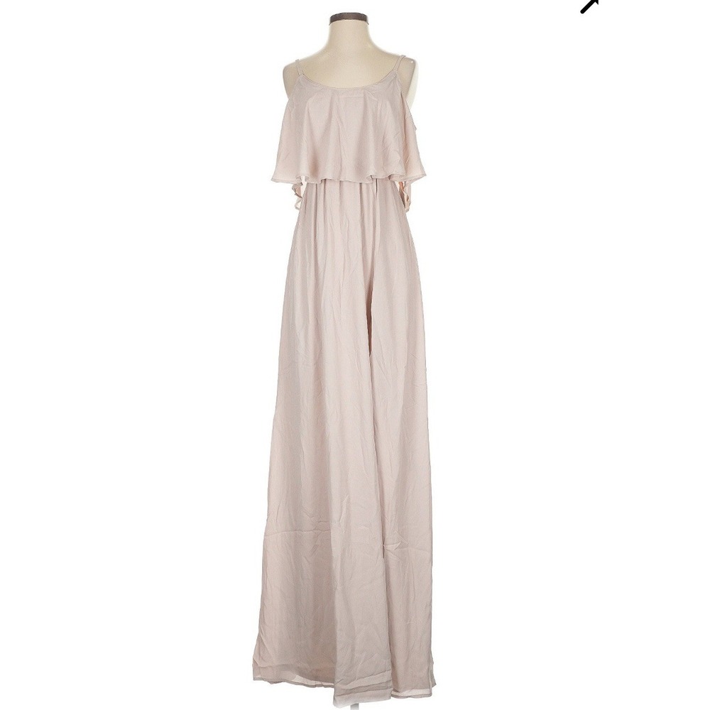 Show Me Your MuMu Caitlin Ruffle Maxi Silhouette Dress Off Shoulder Tan Size S